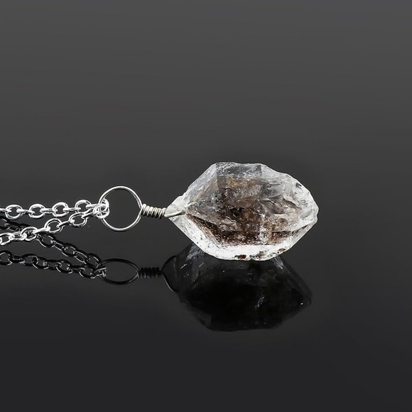 🆕New Natural Raw Black Herkimer Diamond Pendant Necklace - Picture 10 of 10